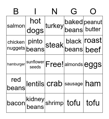 Protein (Bean) Bingo Card