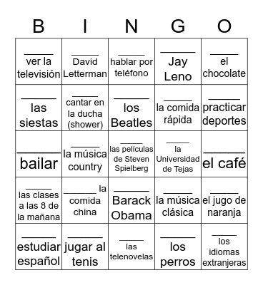 Gustar Bingo Card