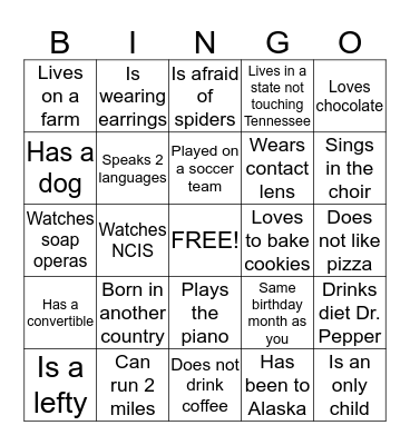 People BINGO Card