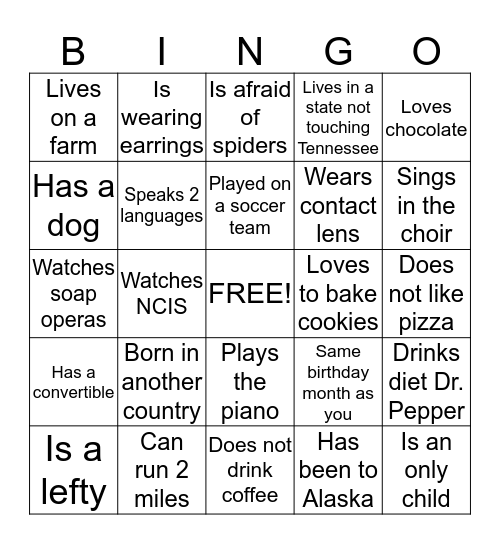 People BINGO Card