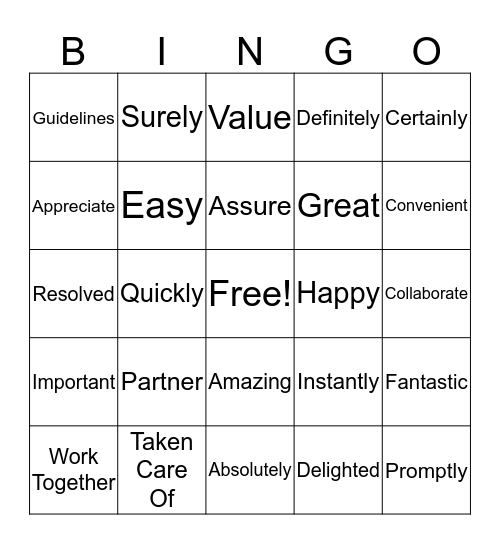 Positive Words! Bingo Card