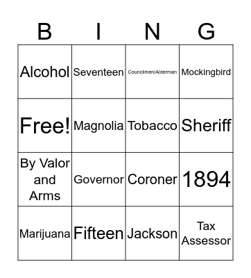 Unit #2: Mississippi Local Government, Teens and the Law, & Geography Bingo Card