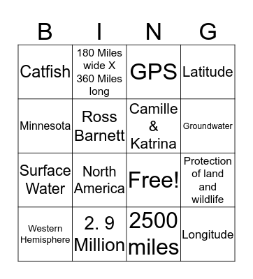 Unit #3: Mississippi Geography Bingo Card