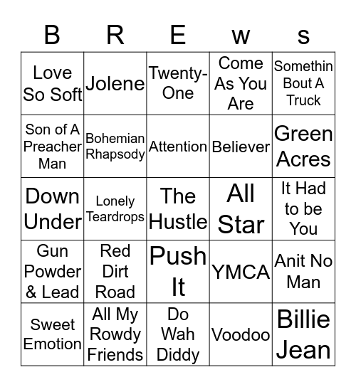 Boondocks Brews, Beats & Bingo Card