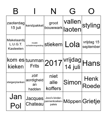 Hotel te Koop! Bingo Card