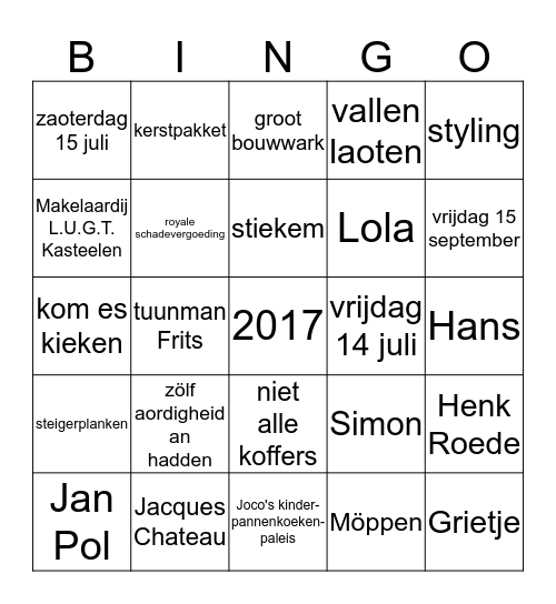 Hotel te Koop! Bingo Card