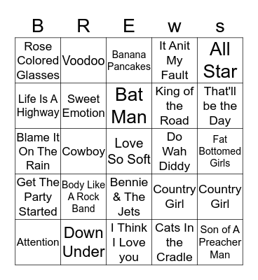 Boondocks Brews, Beats & Bingo Card