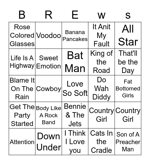 Boondocks Brews, Beats & Bingo Card