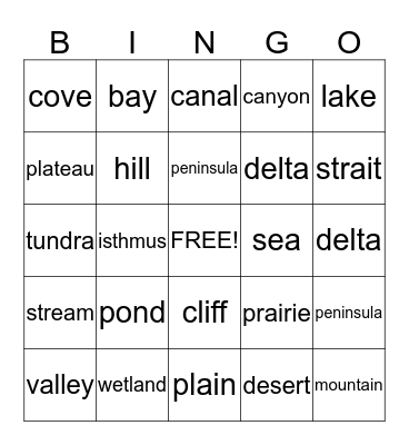 Landforms Bingo Card