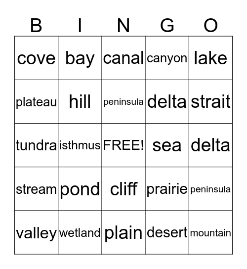 Landforms Bingo Card