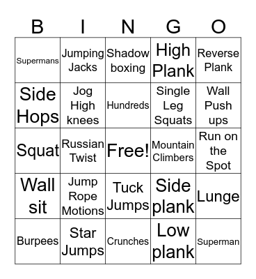 Fitness Bingo - PDST Style  Bingo Card