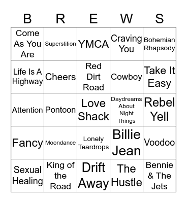 Boondocks Brews, Beats & Bingo Card