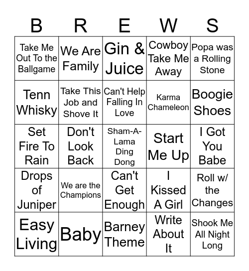 Boondocks Brews, Beats & Bingo Card