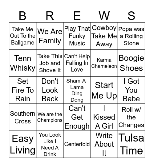 Boondocks Brews, Beats & Bingo Card