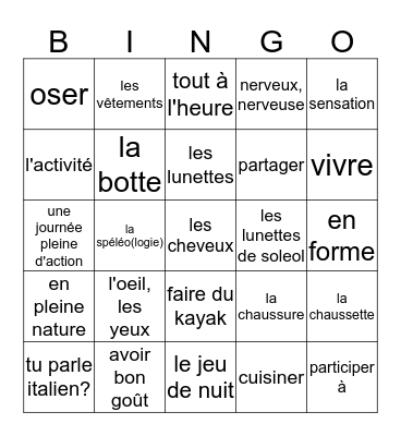 mots dans le vent 1 Bingo Card