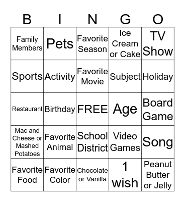 Getting to know you BINGO Card