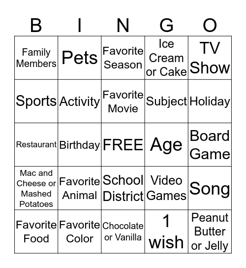 Getting to know you BINGO Card