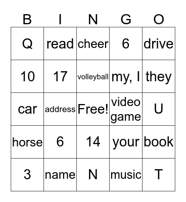 Sign Language Bingo Card