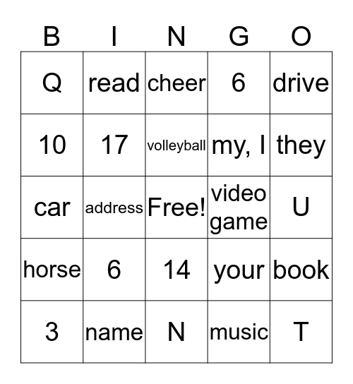 Sign Language Bingo Card