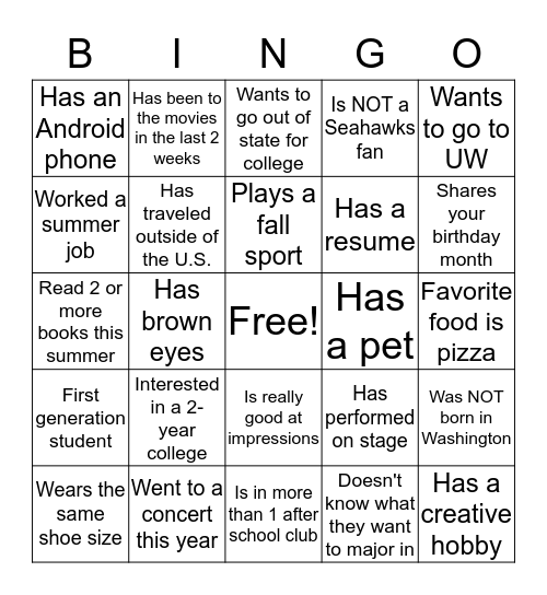 What CAN You Learn About Eachother? Bingo Card