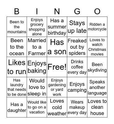 Get to Know You Bingo Card