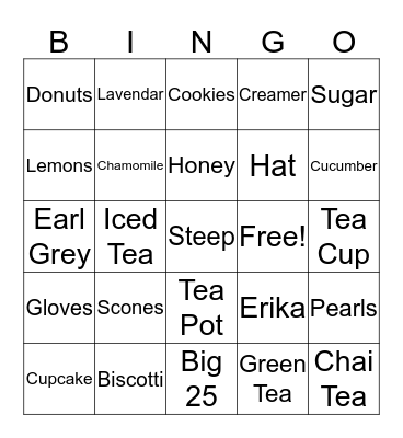 Erika's Tea Party Bingo Card