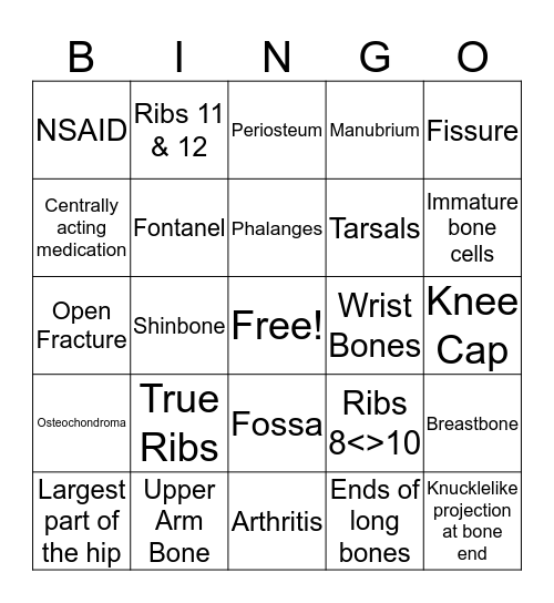 Skeltal System Bingo Card