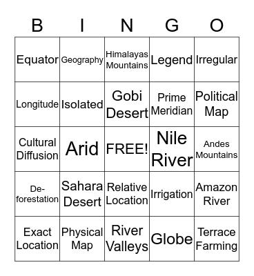 Geography Bingo Card