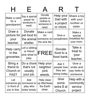 Heart of a Servant Bingo Card