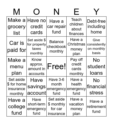 Financial Games Bingo Card