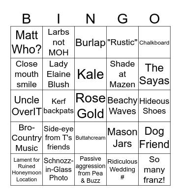 Kerf Wedding 2: Electric Bugaloo Bingo Card