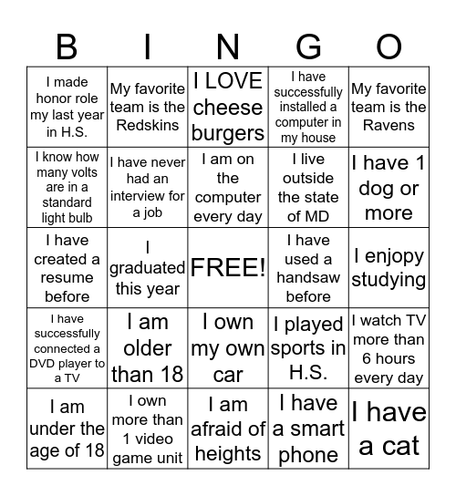 Technology and Skilled Trades Bingo Card
