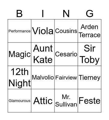 Illyria Bingo Card