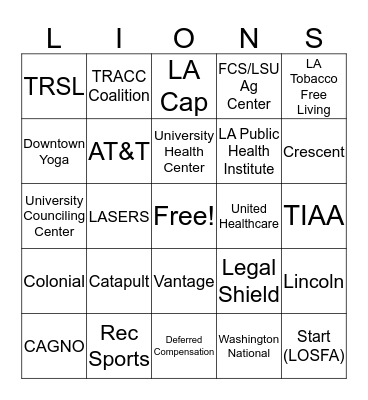 LIONS Game Night Bingo Card Bingo Card