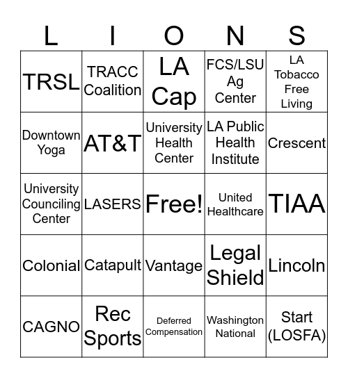 LIONS Game Night Bingo Card Bingo Card