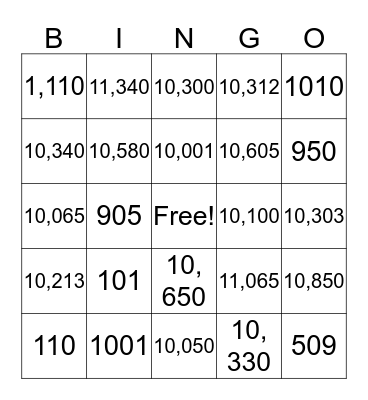 B-I-I-G  NUMBERS Bingo Card