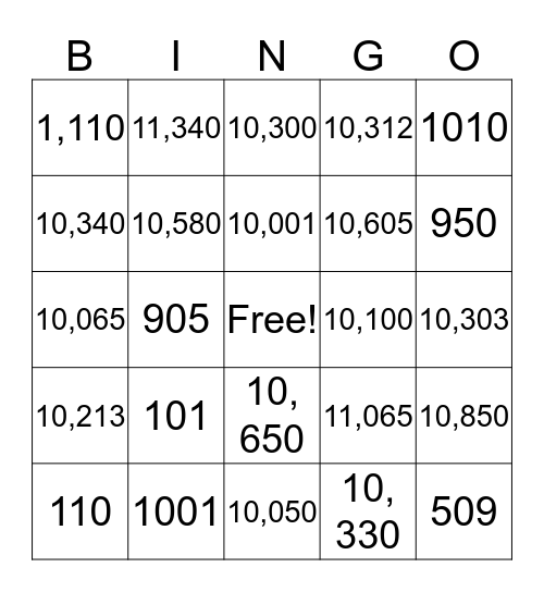B-I-I-G  NUMBERS Bingo Card