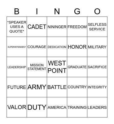 NININGER AWARD BINGO Card