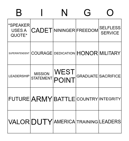 NININGER AWARD BINGO Card