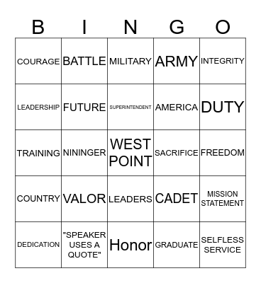 NININGER AWARD BINGO Card