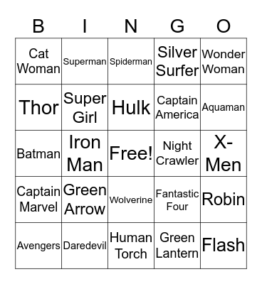 SUPERHERO BINGO Card