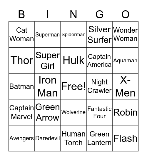 SUPERHERO BINGO Card