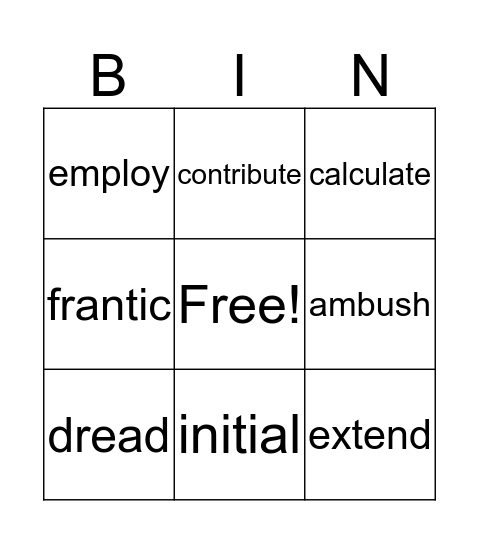 Reading Unit 4 Voc. 1 Bingo Card
