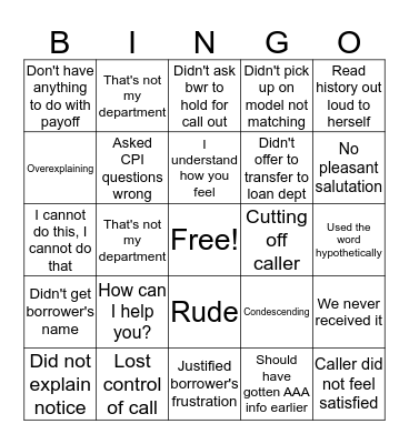 Call Bingo Card