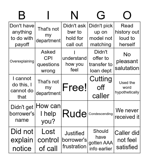 Call Bingo Card