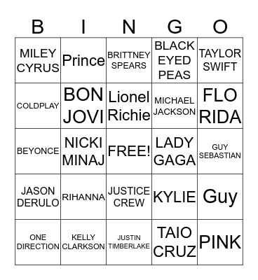 MUSIC Bingo Card