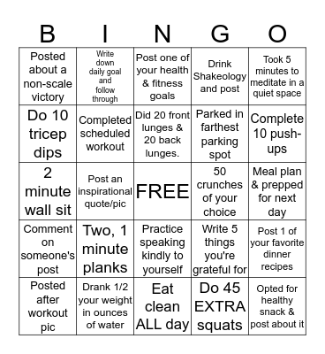 Fall Into Fitness Bingo Card