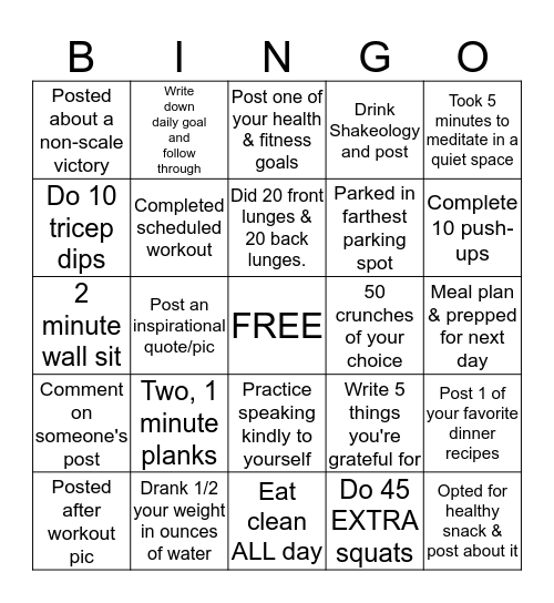 Fall Into Fitness Bingo Card