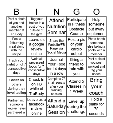 TruBody Wellness Bingo Card