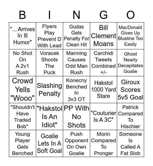 HFboard Flyers Game Day Bingo Card